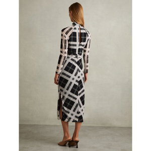 REISS DARLA Checked Ruched Midi Dress